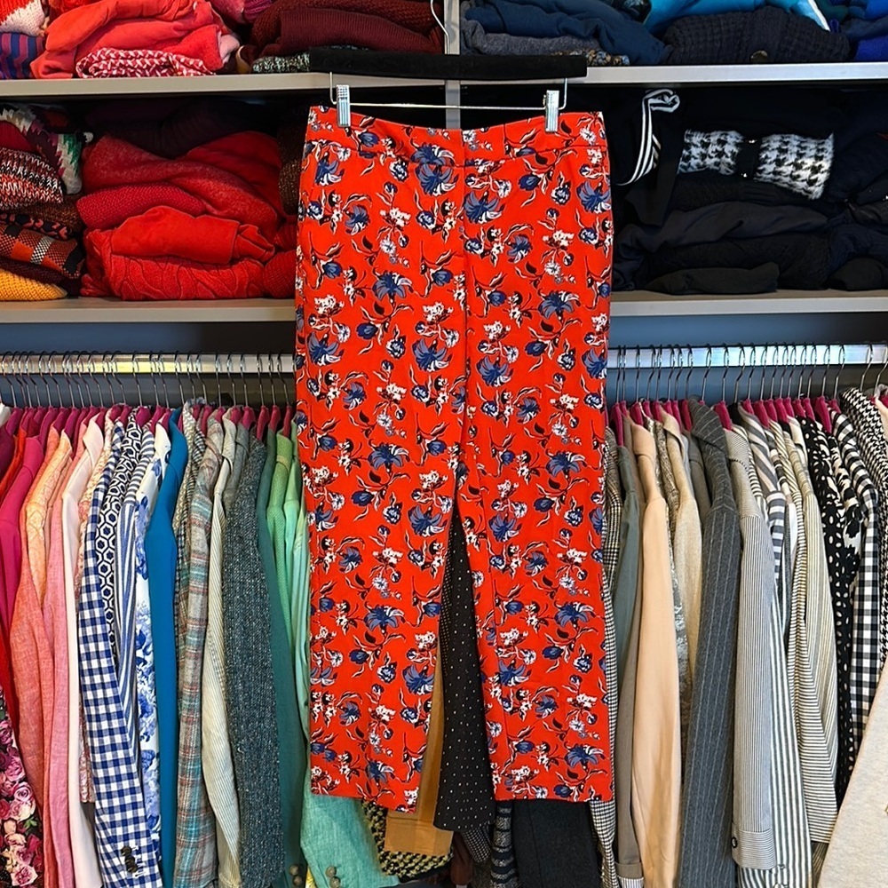 Cynthia Rowley red/blue floral print 4 pocket ankle pants size 8